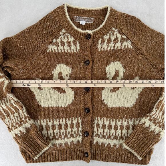 Kimchi Blue Swan Cardigan Brown Fair Isle Sweater Knit Rare Large - Picture 8 of 9